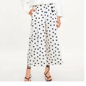 Zara White Black Large Polka-dot Wide Leg Cropped High Waist Pants